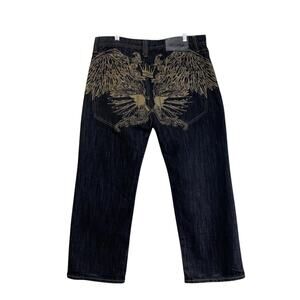 Imperious Mens Jeans 36x30 Goth Grunge Wing Embroidery Y2K Delf Trading Black
